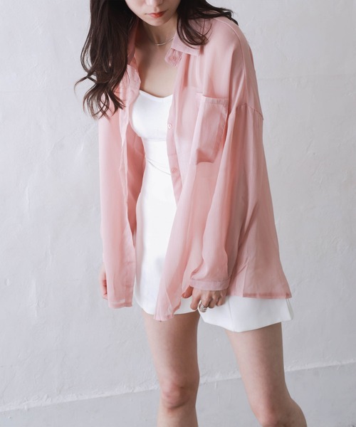 Kotoe(コトエ)の「レディース シアー 長袖 シースルー オーバーサイズ ビッグシャツ(シャツ/ブラウス・レディース・ホワイト/ピンク/グリーン・FREE)」の13枚目の写真