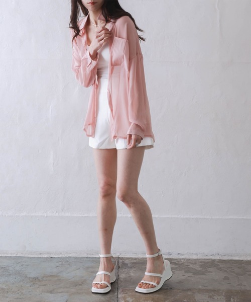 Kotoe(コトエ)の「レディース シアー 長袖 シースルー オーバーサイズ ビッグシャツ(シャツ/ブラウス・レディース・ホワイト/ピンク/グリーン・FREE)」の16枚目の写真