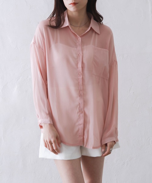 Kotoe(コトエ)の「レディース シアー 長袖 シースルー オーバーサイズ ビッグシャツ(シャツ/ブラウス・レディース・ホワイト/ピンク/グリーン・FREE)」の18枚目の写真
