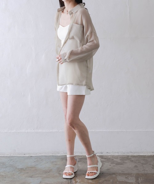 Kotoe(コトエ)の「レディース シアー 長袖 シースルー オーバーサイズ ビッグシャツ(シャツ/ブラウス・レディース・ホワイト/ピンク/グリーン・FREE)」の4枚目の写真