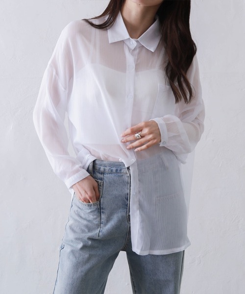 Kotoe(コトエ)の「レディース シアー 長袖 シースルー オーバーサイズ ビッグシャツ(シャツ/ブラウス・レディース・ホワイト/ピンク/グリーン・FREE)」の6枚目の写真