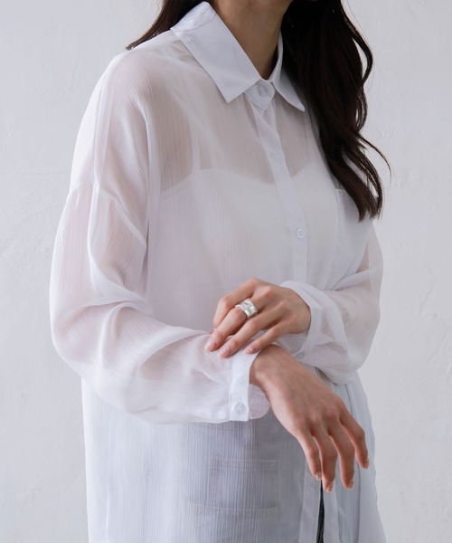 Kotoe(コトエ)の「レディース シアー 長袖 シースルー オーバーサイズ ビッグシャツ(シャツ/ブラウス・レディース・ホワイト/ピンク/グリーン・FREE)」の7枚目の写真