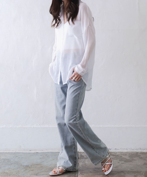 Kotoe(コトエ)の「レディース シアー 長袖 シースルー オーバーサイズ ビッグシャツ(シャツ/ブラウス・レディース・ホワイト/ピンク/グリーン・FREE)」の10枚目の写真