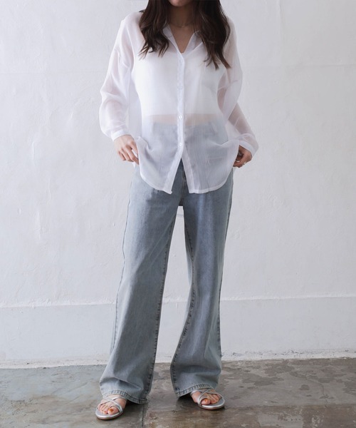 Kotoe(コトエ)の「レディース シアー 長袖 シースルー オーバーサイズ ビッグシャツ(シャツ/ブラウス・レディース・ホワイト/ピンク/グリーン・FREE)」の11枚目の写真