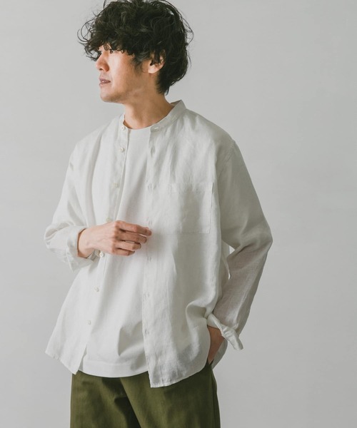 URBAN RESEARCH DOORS(アーバンリサーチドアーズ)の「リネンバンドカラーシャツ(シャツ/ブラウス・メンズ・ホワイト/インディゴブルー/グリーン/ミント/ホワイト系その他/ブラウン系その他・MEDIUM/LARGE)」の18枚目の写真