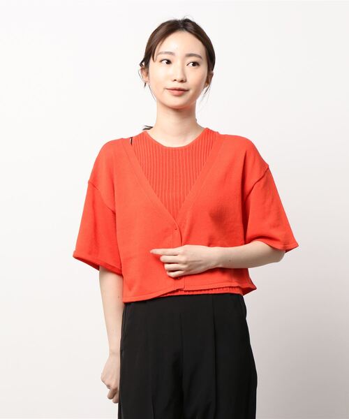 koe(コエ)の「ドライタッチショート丈5分袖アンサンブル(ニット/セーター・レディース・ブラック/オフホワイト/オレンジ/グリーン・FREE)」の8枚目の写真