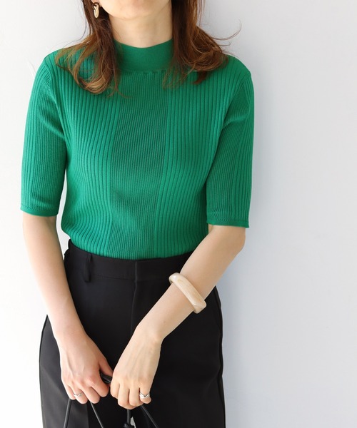 HER CLOSET（ハークローゼット）の「【HERCLOSET】WEB限定プチハイネックカラフルイレギュラーリブニット【新色追加】（ニット/セーター・レディース・ブラック/オフホワイト/イエロー/ブルー/ダークオレンジ/レッド/グリーン・M）」の4枚目の写真