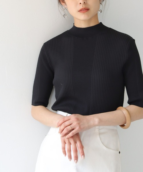 HER CLOSET（ハークローゼット）の「【HERCLOSET】WEB限定プチハイネックカラフルイレギュラーリブニット【新色追加】（ニット/セーター・レディース・ブラック/オフホワイト/イエロー/ブルー/ダークオレンジ/レッド/グリーン・M）」の3枚目の写真