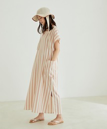 【WEB限定】マルチストライプキーネックカフタンワンピース
