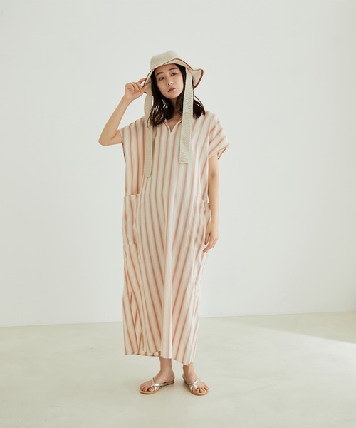 セール】【WEB限定】マルチストライプキーネックカフタン