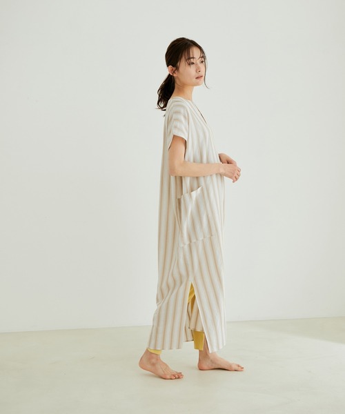 セール】【WEB限定】マルチストライプキーネックカフタン