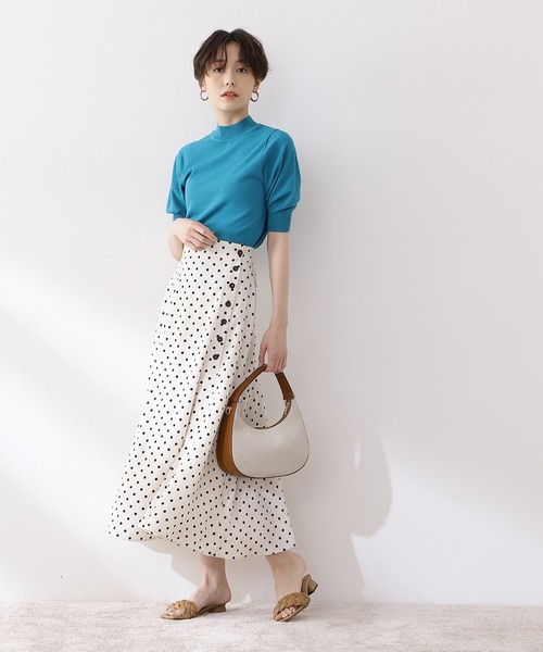 N.（N. Natural Beauty Basic）（エヌエヌナチュラルビューティーベーシック）の「ドットプリントサイドボタンスカート（スカート・レディース・ブラック系その他/ホワイト系その他・MEDIUM）」の8枚目の写真