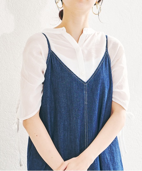 acro（アクロ）の「バンドカラーシースルードロストブラウス/AC1387（シャツ/ブラウス・レディース・ホワイト/ネイビー/イエロー・ﾌﾘ-）」の2枚目の写真