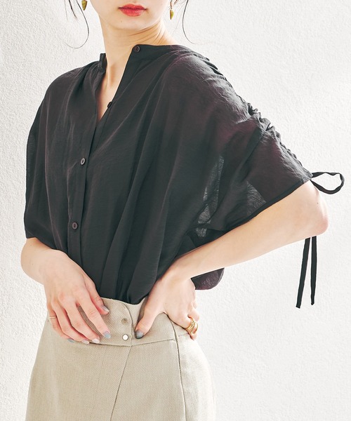 acro（アクロ）の「バンドカラーシースルードロストブラウス/AC1387（シャツ/ブラウス・レディース・ホワイト/ネイビー/イエロー・ﾌﾘ-）」の13枚目の写真