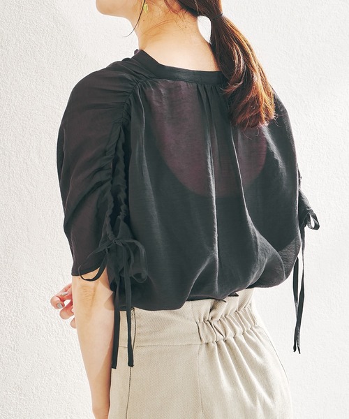 acro（アクロ）の「バンドカラーシースルードロストブラウス/AC1387（シャツ/ブラウス・レディース・ホワイト/ネイビー/イエロー・ﾌﾘ-）」の5枚目の写真