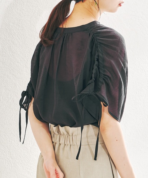 acro（アクロ）の「バンドカラーシースルードロストブラウス/AC1387（シャツ/ブラウス・レディース・ホワイト/ネイビー/イエロー・ﾌﾘ-）」の11枚目の写真