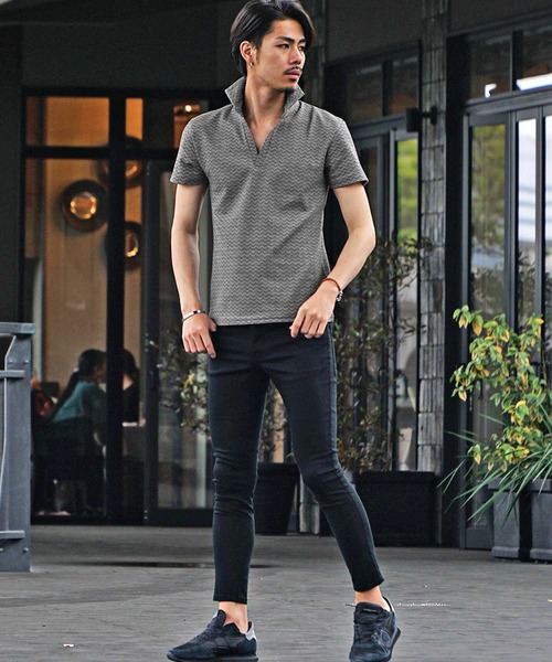 JOKER（ジョーカー）の「【JOKER】ダブルシェブロン柄半袖スキッパーポロ（ポロシャツ・メンズ・グレー/オフホワイト・M/L/XL）」の7枚目の写真