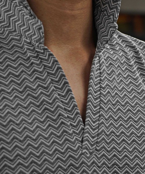 JOKER（ジョーカー）の「【JOKER】ダブルシェブロン柄半袖スキッパーポロ（ポロシャツ・メンズ・グレー/オフホワイト・M/L/XL）」の9枚目の写真