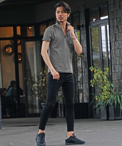 JOKER（ジョーカー）の「【JOKER】ダブルシェブロン柄半袖スキッパーポロ（ポロシャツ・メンズ・グレー/オフホワイト・M/L/XL）」の8枚目の写真