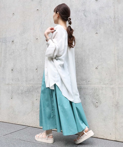 HONEYSUCKLE ROSE（ハニーサックルローズ）の「【HONEYSUCKLE ROSE】シャンブレーカラースカート（スカート・レディース・ベージュ/グリーン/オレンジ/パープル/イエロー・M/L）」の11枚目の写真