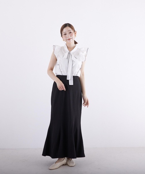 PAPAVER（パパヴェル）の「【papaver】ボウタイノースリBL（シャツ/ブラウス・レディース・オフホワイト/ブラック系その他/ブラック・MEDIUM）」の7枚目の写真