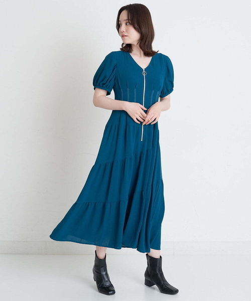 A de a.v.v（アードアー・ヴェ・ヴェ）の「配色ステッチパフスリーブティアードワンピ―ス（ワンピース・レディース・ブルー/ホワイト/ブラック・36/38）」の6枚目の写真