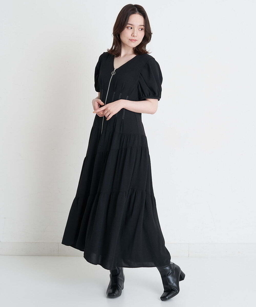 A de a.v.v（アードアー・ヴェ・ヴェ）の「配色ステッチパフスリーブティアードワンピ―ス（ワンピース・レディース・ブルー/ホワイト/ブラック・36/38）」の10枚目の写真