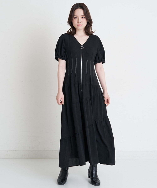 A de a.v.v（アードアー・ヴェ・ヴェ）の「配色ステッチパフスリーブティアードワンピ―ス（ワンピース・レディース・ブルー/ホワイト/ブラック・36/38）」の11枚目の写真