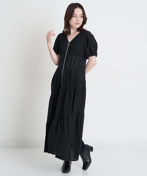 A de a.v.v（アードアー・ヴェ・ヴェ）の「配色ステッチパフスリーブティアードワンピ―ス（ワンピース・レディース・ブルー/ホワイト/ブラック・36/38）」の12枚目の写真