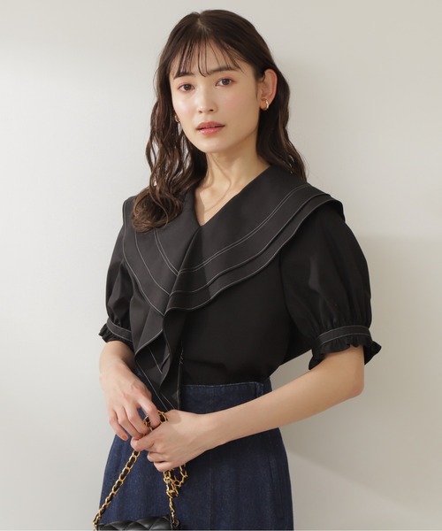NATURAL BEAUTY BASIC（ナチュラルビューティーベーシック）の「バイカラーステッチラッフルブラウス（シャツ/ブラウス・レディース・オフホワイト/ブラック系その他・SMALL/MEDIUM）」の13枚目の写真