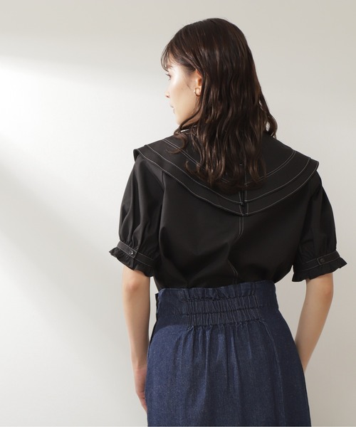 NATURAL BEAUTY BASIC（ナチュラルビューティーベーシック）の「バイカラーステッチラッフルブラウス（シャツ/ブラウス・レディース・オフホワイト/ブラック系その他・SMALL/MEDIUM）」の14枚目の写真