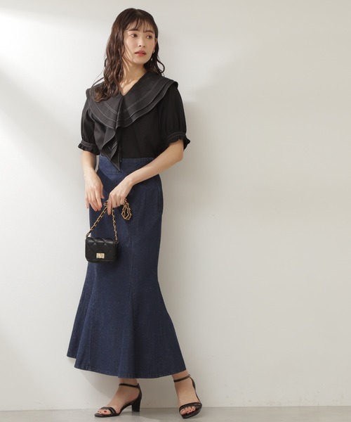 NATURAL BEAUTY BASIC（ナチュラルビューティーベーシック）の「バイカラーステッチラッフルブラウス（シャツ/ブラウス・レディース・オフホワイト/ブラック系その他・SMALL/MEDIUM）」の15枚目の写真