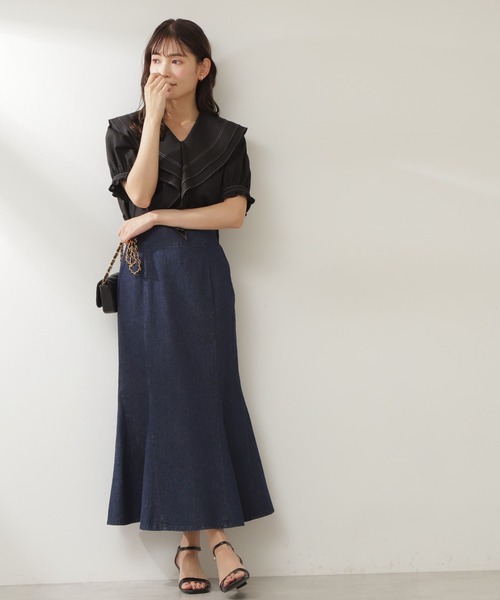 NATURAL BEAUTY BASIC（ナチュラルビューティーベーシック）の「バイカラーステッチラッフルブラウス（シャツ/ブラウス・レディース・オフホワイト/ブラック系その他・SMALL/MEDIUM）」の16枚目の写真