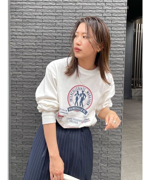 Ungrid（アングリッド）の「ビッグシルエットロゴロングスリーブTee（Tシャツ/カットソー・レディース・オフホワイト/チャコールグレー/ピンク・FREE）」の6枚目の写真