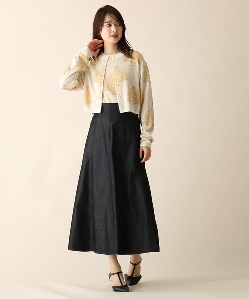 OPAQUE.CLIP（オペークドットクリップ）の「◆デニムシャンブレーフレアスカート（スカート・レディース・ガンメタ/ネイビー系3・38/36）」の7枚目の写真