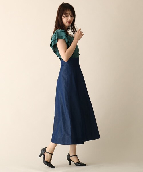 OPAQUE.CLIP（オペークドットクリップ）の「◆デニムシャンブレーフレアスカート（スカート・レディース・ガンメタ/ネイビー系3・38/36）」の16枚目の写真