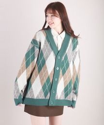 WESTSEA | もちもちタッチ アーガイル柄 オーバーサイズ Vネックニットカーディガン(カーディガン/ボレロ)