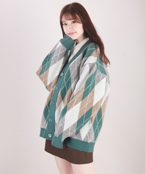WESTSEA(ウエストシー)の「もちもちタッチ アーガイル柄 オーバーサイズ Vネックニットカーディガン(カーディガン/ボレロ・メンズ・ブルー/ネイビー/グリーン/キャメル/グレイッシュベージュ・M/L)」の10枚目の写真