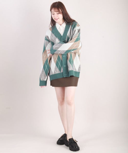 WESTSEA(ウエストシー)の「もちもちタッチ アーガイル柄 オーバーサイズ Vネックニットカーディガン(カーディガン/ボレロ・メンズ・ブルー/ネイビー/グリーン/キャメル/グレイッシュベージュ・M/L)」の14枚目の写真