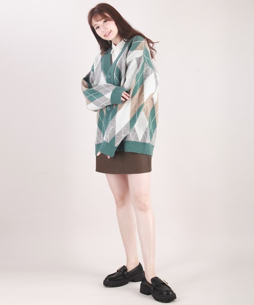 WESTSEA(ウエストシー)の「もちもちタッチ アーガイル柄 オーバーサイズ Vネックニットカーディガン(カーディガン/ボレロ・メンズ・ブルー/ネイビー/グリーン/キャメル/グレイッシュベージュ・M/L)」の13枚目の写真