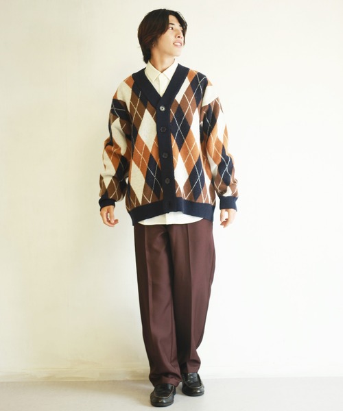 WESTSEA(ウエストシー)の「もちもちタッチ アーガイル柄 オーバーサイズ Vネックニットカーディガン(カーディガン/ボレロ・メンズ・ブルー/ネイビー/グリーン/キャメル/グレイッシュベージュ・M/L)」の18枚目の写真