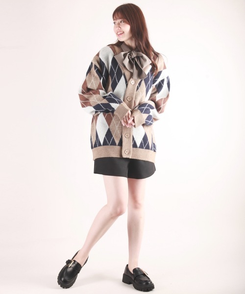 WESTSEA(ウエストシー)の「もちもちタッチ アーガイル柄 オーバーサイズ Vネックニットカーディガン(カーディガン/ボレロ・メンズ・ブルー/ネイビー/グリーン/キャメル/グレイッシュベージュ・M/L)」の8枚目の写真