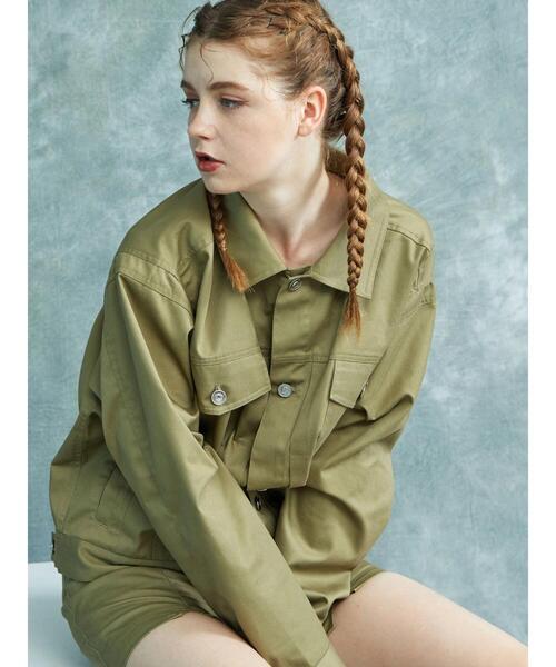 ENVYM（アンビー）の「ENVYM.ツイルジャケット（ブルゾン・レディース・カーキ/ブラック・FREE）」の3枚目の写真