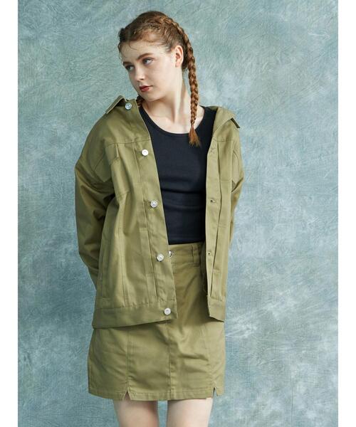 ENVYM（アンビー）の「ENVYM.ツイルジャケット（ブルゾン・レディース・カーキ/ブラック・FREE）」の4枚目の写真