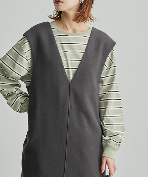 ROPE' PICNIC(ロペピクニック)の「【一部店舗限定】クレリック長袖ボーダーカットトップス(Tシャツ/カットソー・レディース・ホワイト/チャコールグレー/ダークパープル/グリーン系その他2・38)」の1枚目の写真