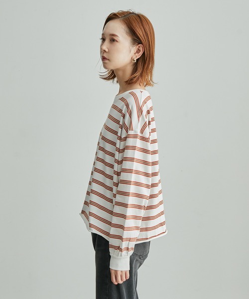 ROPE' PICNIC(ロペピクニック)の「【一部店舗限定】クレリック長袖ボーダーカットトップス(Tシャツ/カットソー・レディース・ホワイト/チャコールグレー/ダークパープル/グリーン系その他2・38)」の14枚目の写真