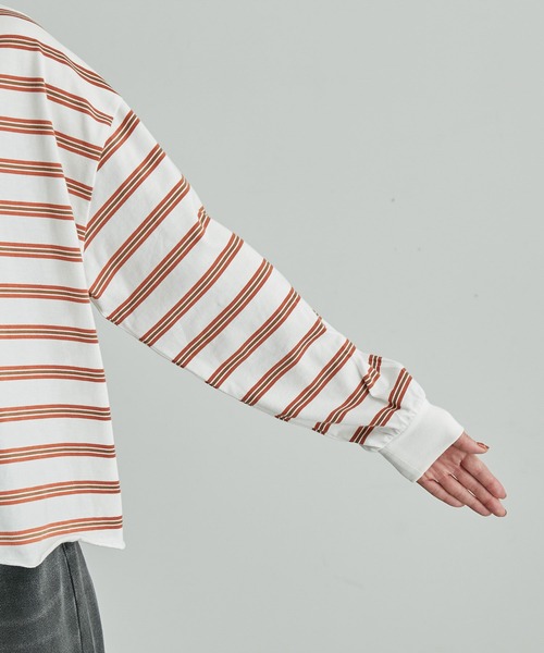 ROPE' PICNIC(ロペピクニック)の「【一部店舗限定】クレリック長袖ボーダーカットトップス(Tシャツ/カットソー・レディース・ホワイト/チャコールグレー/ダークパープル/グリーン系その他2・38)」の5枚目の写真