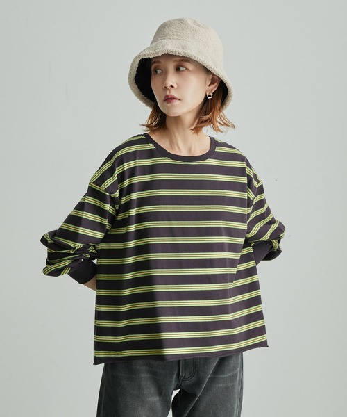 ROPE' PICNIC(ロペピクニック)の「【一部店舗限定】クレリック長袖ボーダーカットトップス(Tシャツ/カットソー・レディース・ホワイト/チャコールグレー/ダークパープル/グリーン系その他2・38)」の6枚目の写真