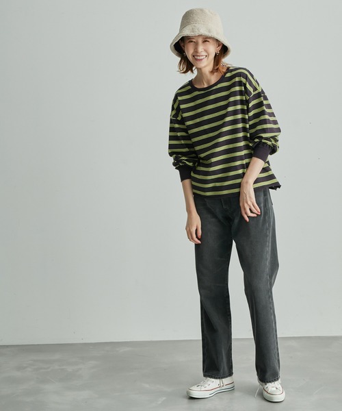 ROPE' PICNIC(ロペピクニック)の「【一部店舗限定】クレリック長袖ボーダーカットトップス(Tシャツ/カットソー・レディース・ホワイト/チャコールグレー/ダークパープル/グリーン系その他2・38)」の12枚目の写真