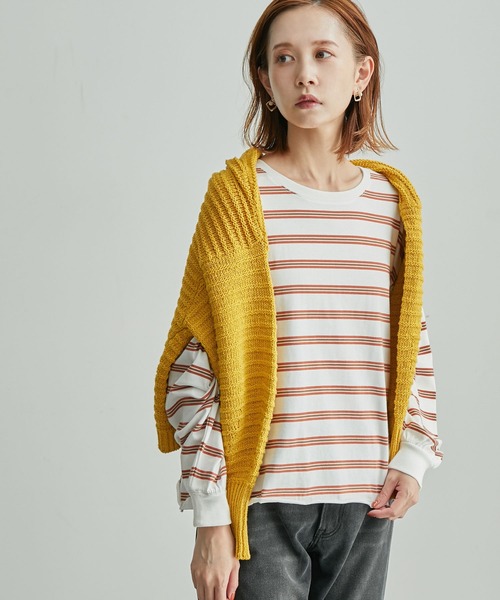ROPE' PICNIC(ロペピクニック)の「【一部店舗限定】クレリック長袖ボーダーカットトップス(Tシャツ/カットソー・レディース・ホワイト/チャコールグレー/ダークパープル/グリーン系その他2・38)」の16枚目の写真